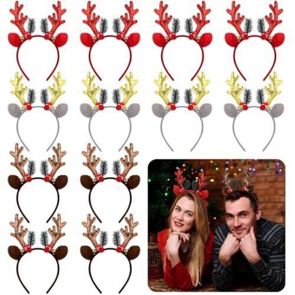 8524 12 Pcs Christmas Headbands Glitter Elk Antlers Hair Bands Cute Xmas